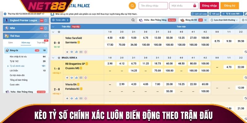 Kèo tỷ số chính xác luôn biến động theo trận đấu